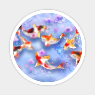 Sakura and koi carp in a purple pond Magnet